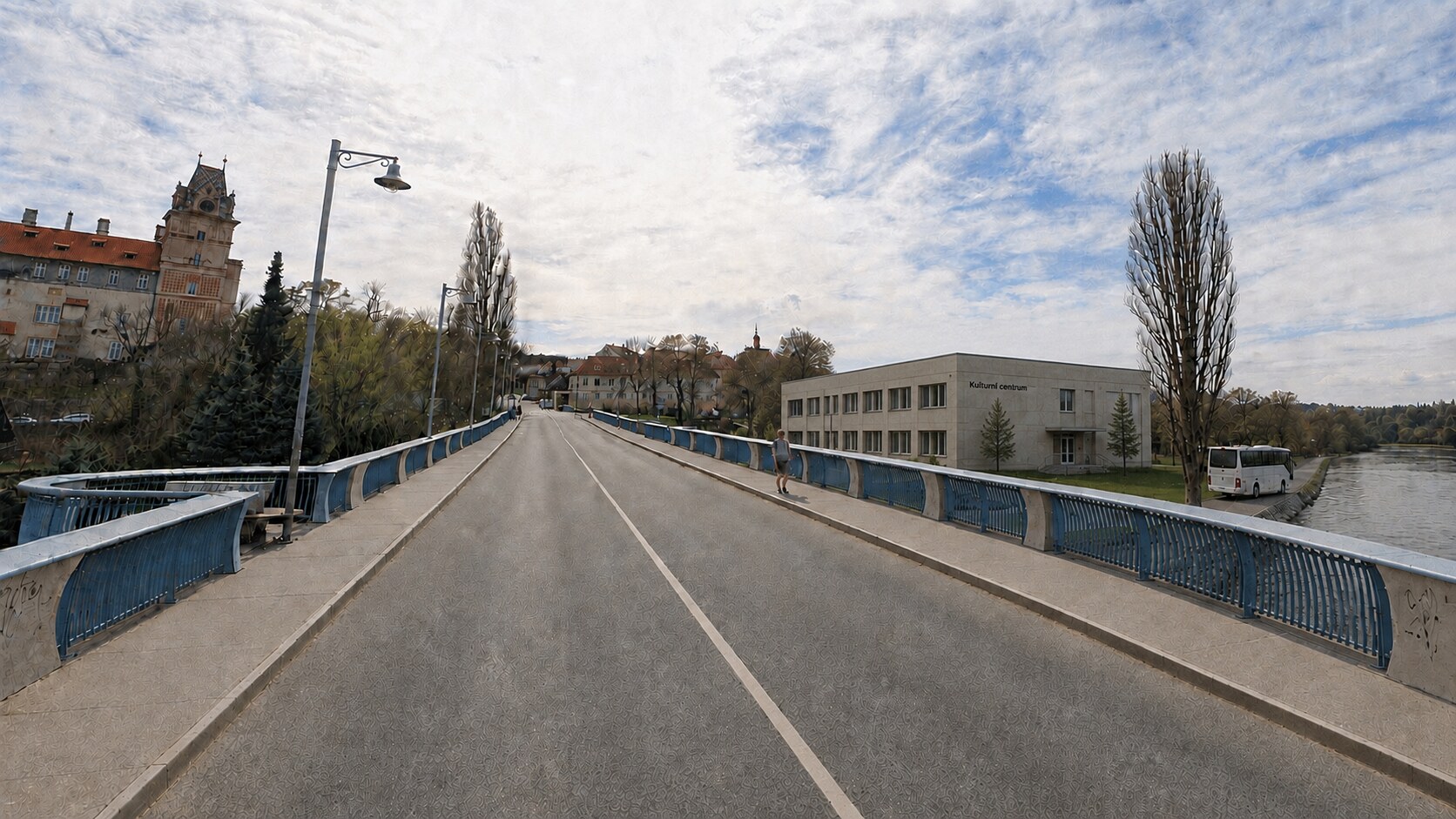 Levnější varianta kulturního centra na Ostrůvku: prostá třípodlažní hmota s pravidelnými okny, bez prosklení a bez reprezentativního vstupu.